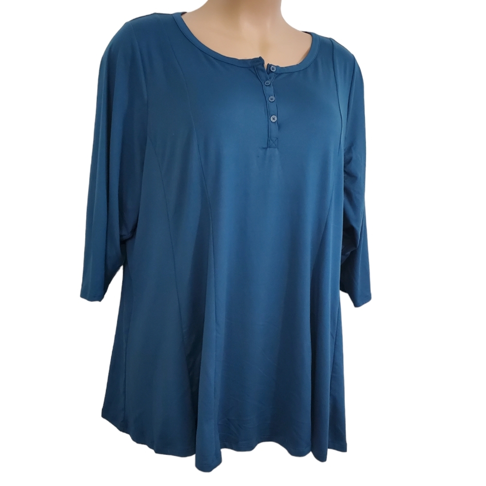 LANE BRYANT Women's Teal Button V-Neck 3/4 Sleeves Top Size 26/28 Casual - Picture 2 of 11